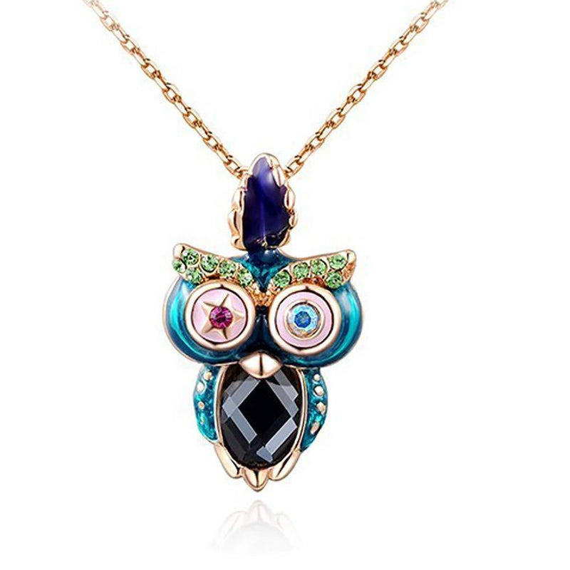 [Australia] - findout girls necklace silver mutilcolour crystal owl pendant necklace (f1424) 