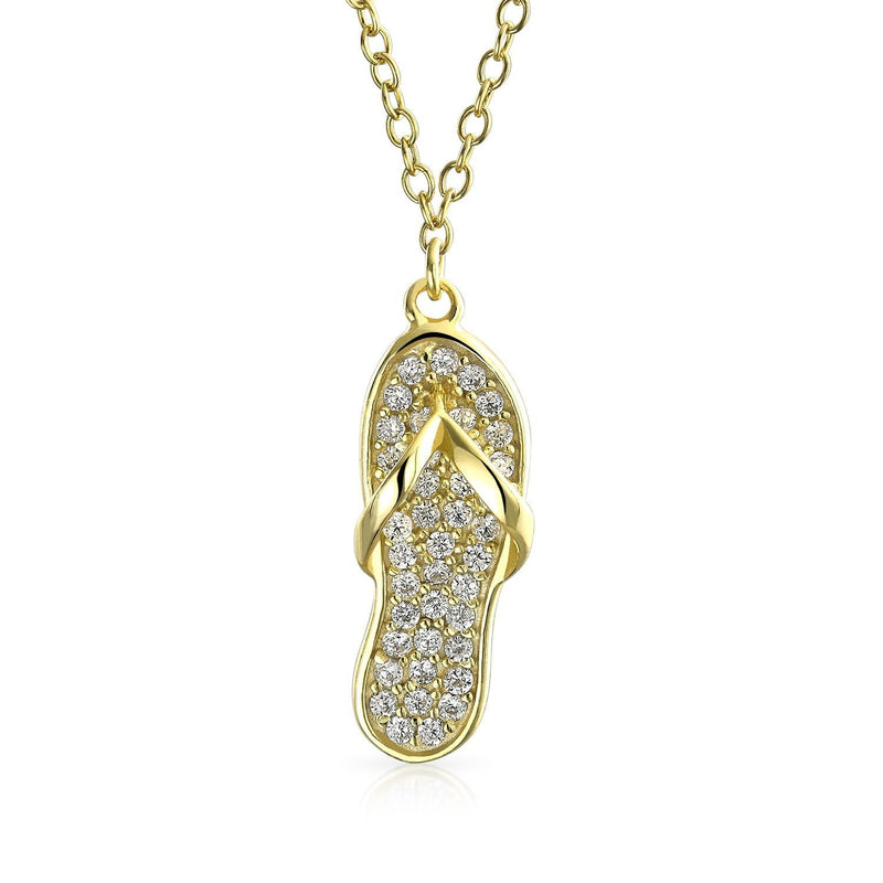 [Australia] - Bling Jewelry Tropical Vacation Nautical Pave CZ Accent Flip Flop Sandal Pendant Necklace for Women for Teen 14K Gold Plated 925 Sterling Silver Yellow Gold Plated 