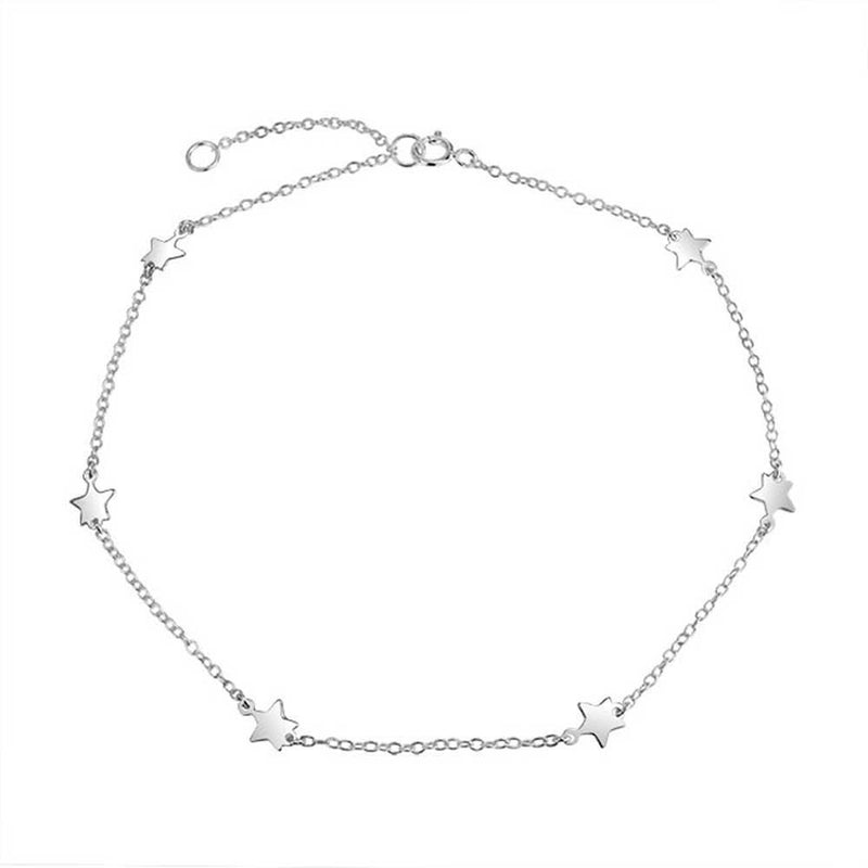 [Australia] - Dainty Station Chain Celestial American USA Patriotic Rock Star Anklet Charm Ankle Bracelet For Women Teens 925 Sterling Silver Adjustable 