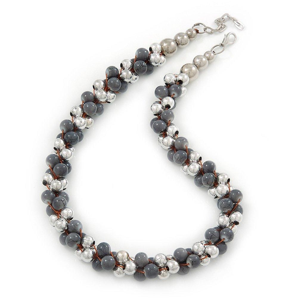 [Australia] - Avalaya Light Grey & Silver Tone Acrylic Bead Cluster Choker Necklace - 38cm L/ 5cm Ex 