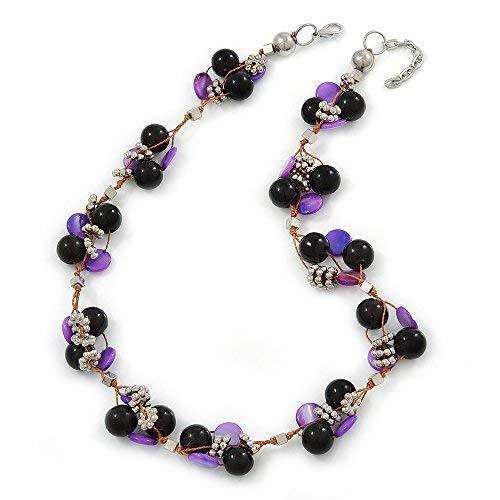 [Australia] - Avalaya Black Ceramic, Magenta Shell Cluster Bead Necklace in Silver Tone - 46cm L/ 4cm Ext 