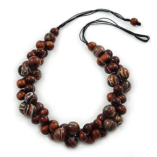 [Australia] - Avalaya Dark Brown Cluster Wood Bead Black Cotton Cord Necklace - 70cm L 