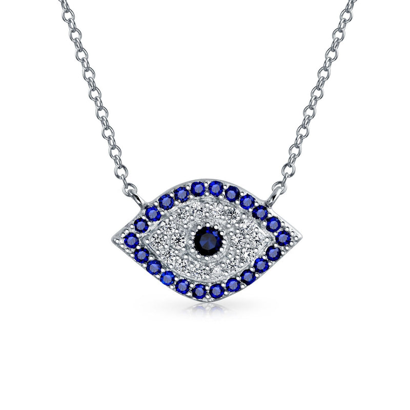 [Australia] - Bling Jewelry Blue Cubic Zirconia CZ Spiritual Evil Eye Necklace for Women for Teen 925 Sterling Silver 