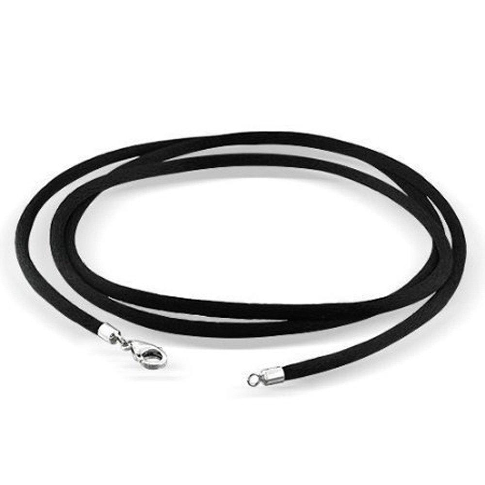 [Australia] - findout 2mm Black Silk Cord Chain Necklace Thin Soft Rope with Sterling Silver Clasp 14 ;16", 18", 20", 24",26. 28. 30"32 Inch Jewelry Gift For Men Women Girl Boy 18.0 Inches 