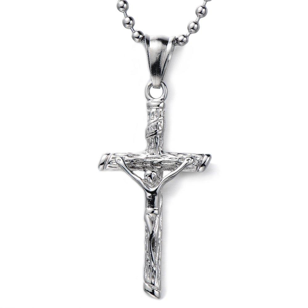 [Australia] - COOLSTEELANDBEYOND Unisex Jesus Christ Crucifix Cross Pendant Necklace Stainless Steel for Men Women with 23.6 in Ball Chain 
