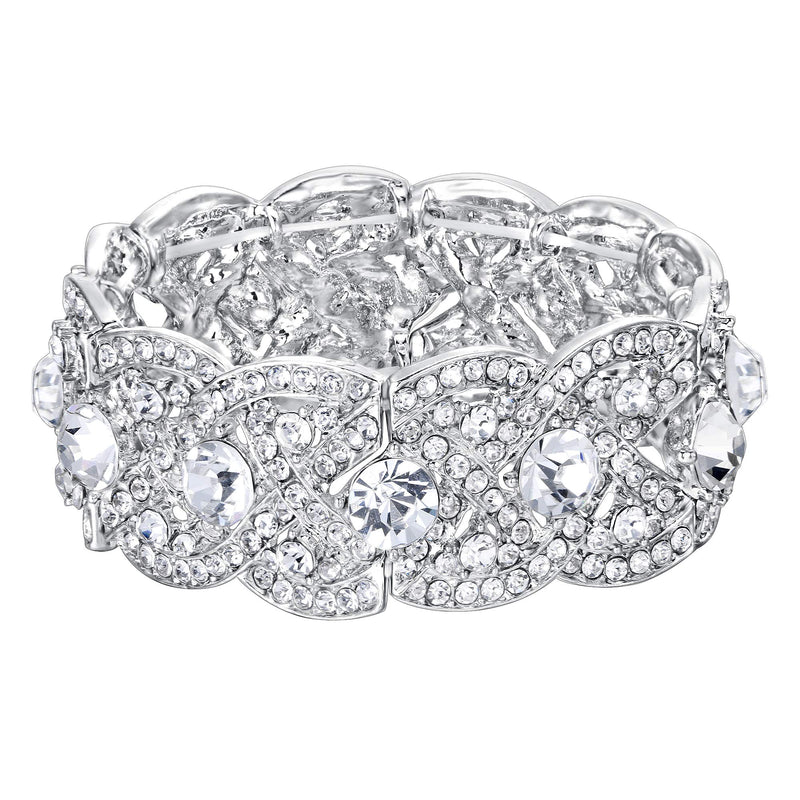 [Australia] - Ever Faith Austrian Crystal Wedding Art Deco Elastic Stretch Bracelet Clear Silver-Tone 