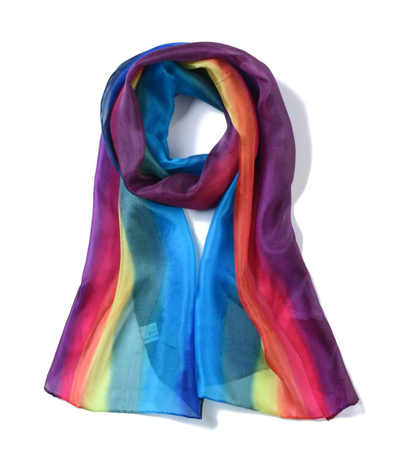 [Australia] - Invisible World Women's Silk Scarf 100% Mulberry Long Floral Design for Neck Head or Hair Hand Painted - Rainbow Horizon 
