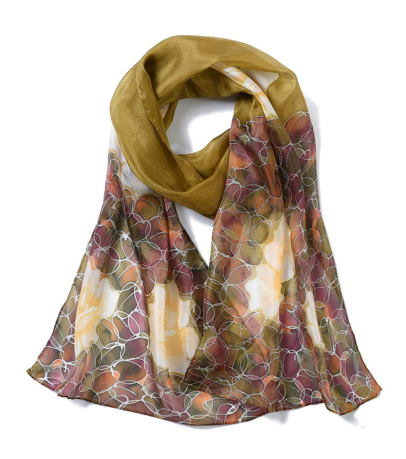 [Australia] - Invisible World Women's 100% Mulberry Silk Scarf Hand Painted Rose Peony Flower Long for Neck or Hair - Brown 
