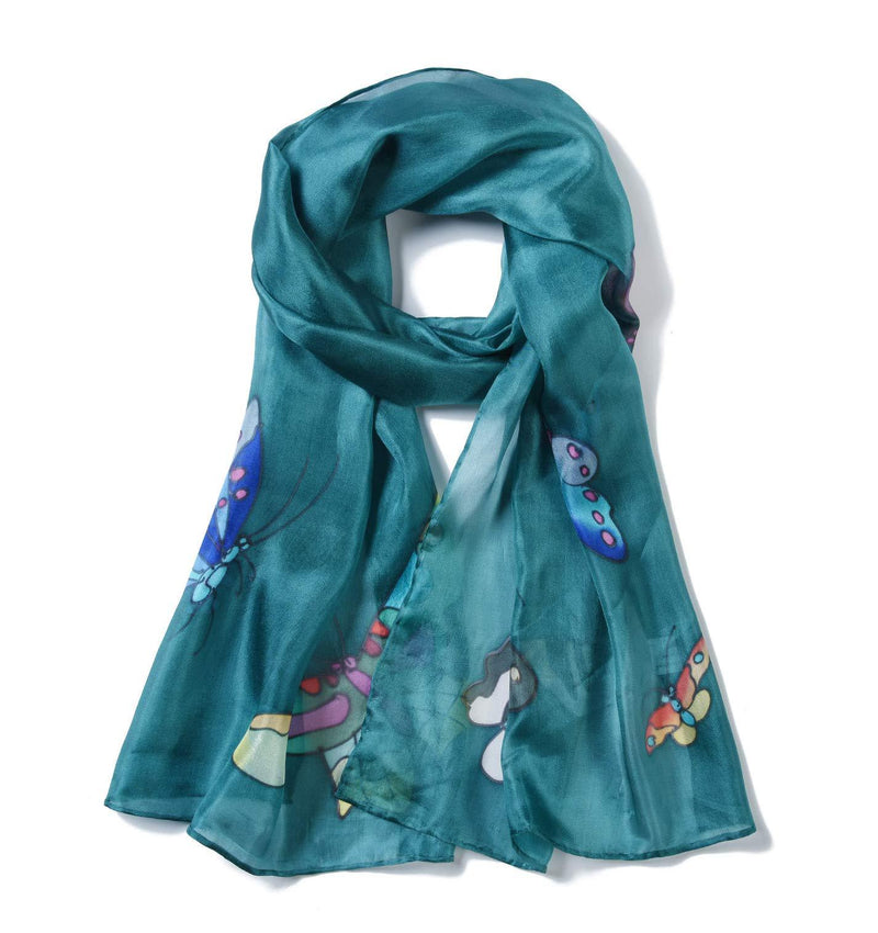 [Australia] - Invisible World Women's 100% Silk Scarf-Butterfly Teal 