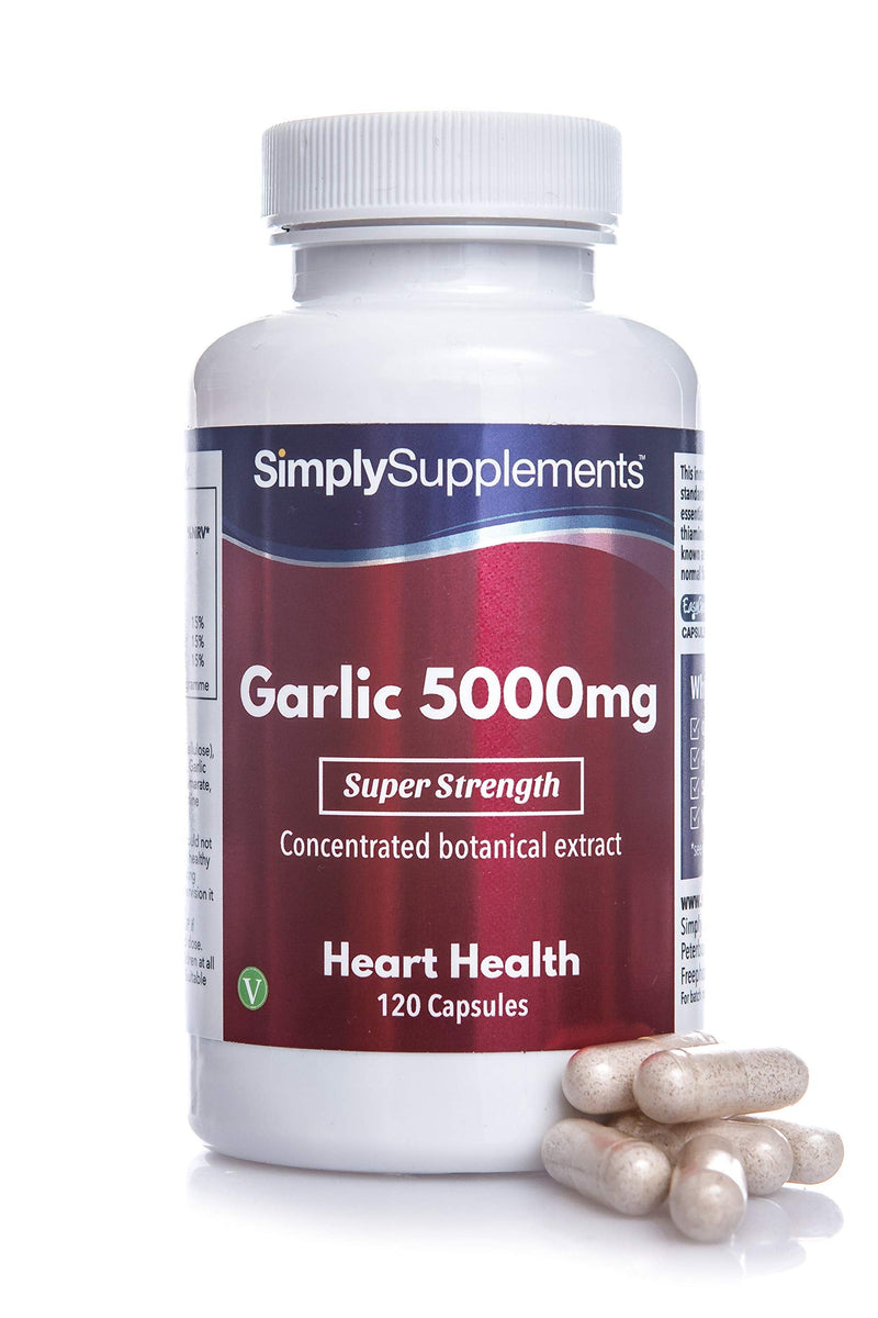 [Australia] - Garlic Capsules 5000mg | Vegan & Vegetarian Friendly | 120 Capsules = Up to 4 Month Supply | High Strength Odourless Garlic Supplement for Healthy Heart & Circulation | Manufactured in The UK 