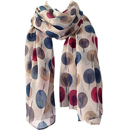 [Australia] - Scarf Beige Ivory Cream Sketch Tree Print, Ladies Wrap Shawl, Sarong Teal Maroon Red 