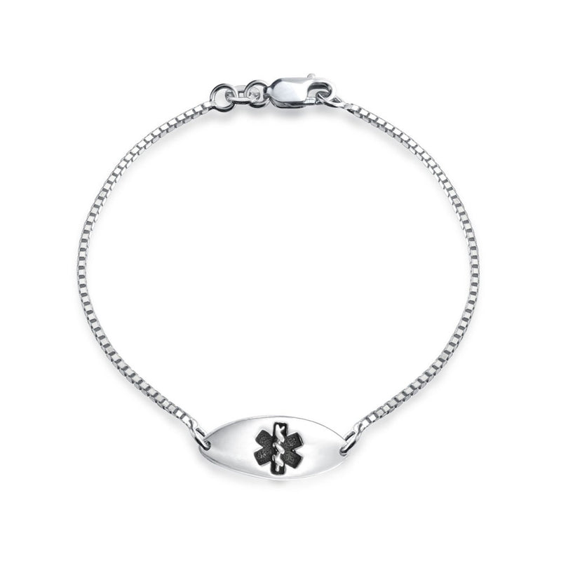 [Australia] - Delicate Thin Oval Shape Medical Identification Doctors Engravable Medical Alert ID Bracelet For Women Sterling Silver No Engraving 