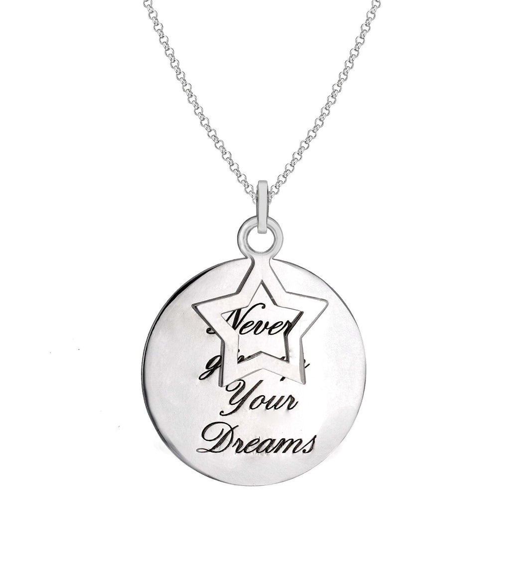 [Australia] - Tuscany Silver Sterling Silver 'Never Give Up on Your Dreams' Star and Disc Pendant on Chain Necklace of 46cm/18" 