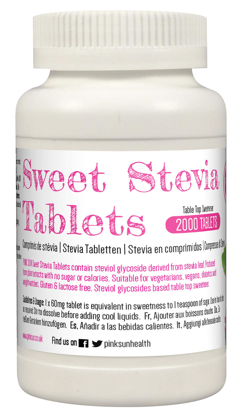[Australia] - PINK SUN Stevia Tablets x 2000 Refill Tabs (Top up for 500 tablet dispenser) Sweetener Sugar Alternative Replacement Vegetarian Vegan Gluten Free Low Carb Non GM Zero Calories Bulk Buy 