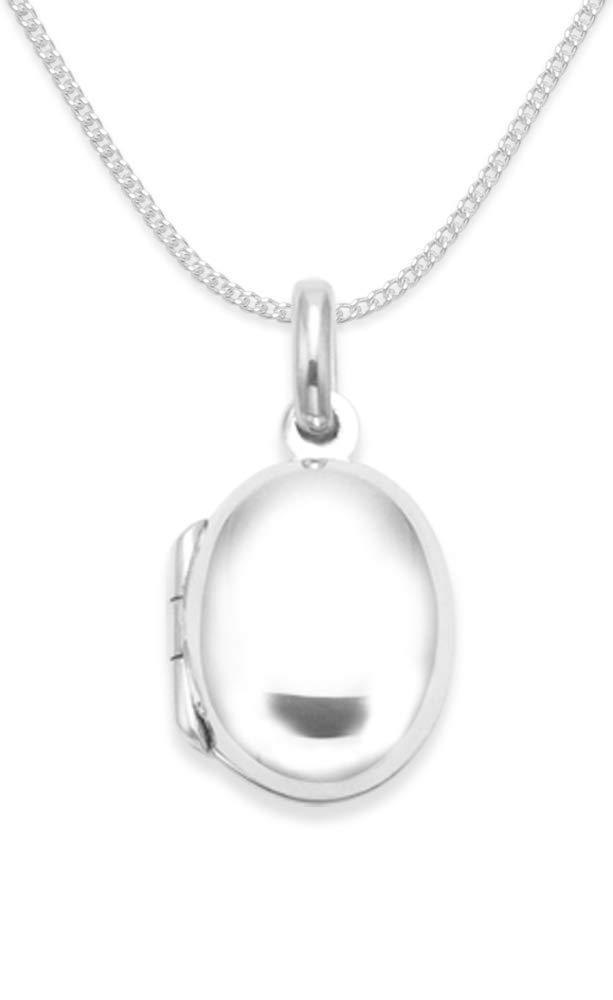 [Australia] - Childrens 925 Sterling Silver Locket Necklace on 15" silver chain - SIZE: small 11mm x 13mm. Gift Boxed Oval Opening Locket 8009/15 