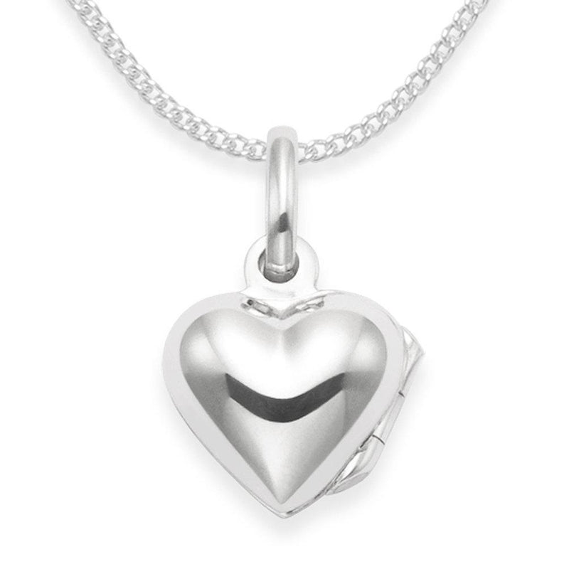 [Australia] - Sterling Silver childrens Heart Locket Necklace on 15" curb chain - Size TINY: 10mm x 9mm (18mm inc. pendant top) - 8019 in B43HN 