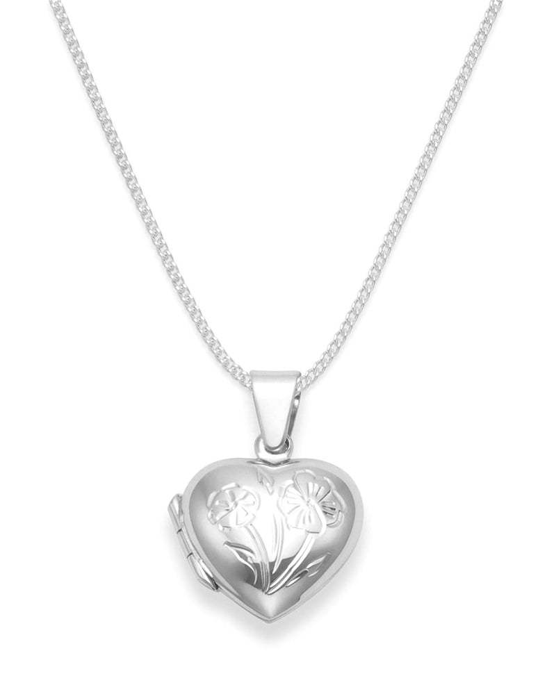 [Australia] - 925 Sterling Silver Children's Heart Locket Necklace with flower on 15" Silver chain - opening locket - Size: 15mm x 13mm. Gift boxed B43/8020/15 