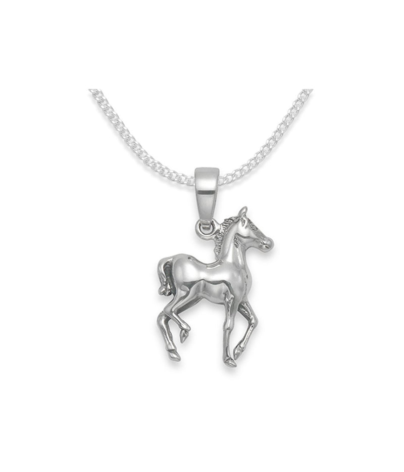 [Australia] - 925 Sterling Silver Childrens Horse Necklace on 15" (38cm) curb chain - SIZE: 12mm x 19mm Gift boxed. 8125/15/B43HN 