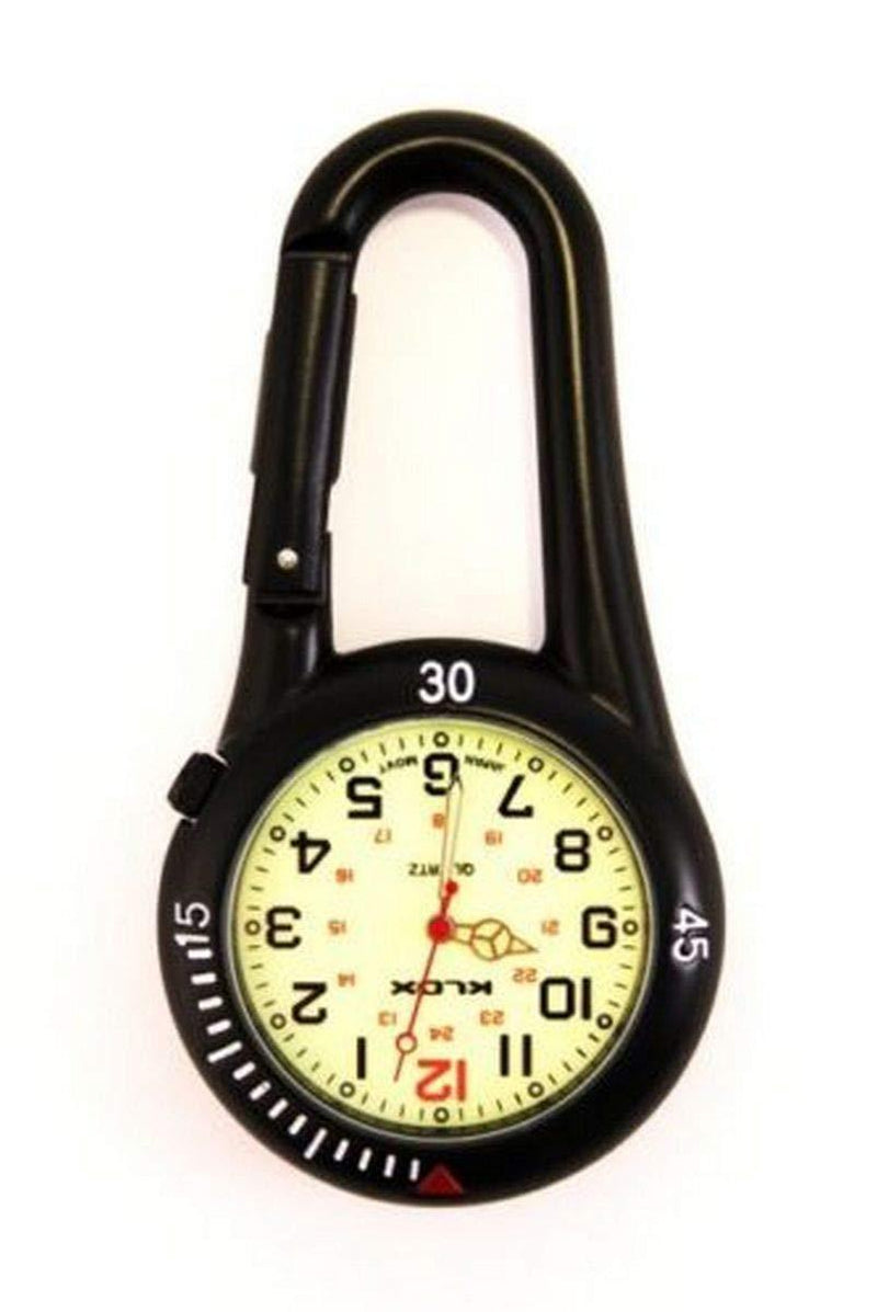 [Australia] - Black Clip on Carabiner FOB Watch Luminous Face Ideal for Doctors Nurses Paramedics 