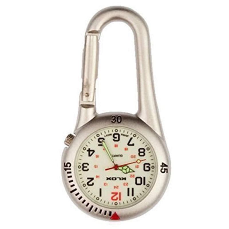 [Australia] - White Silver Clip on Carabiner FOB Watch with White Face Ideal for Doctors Nurses Paramedics Chefs 