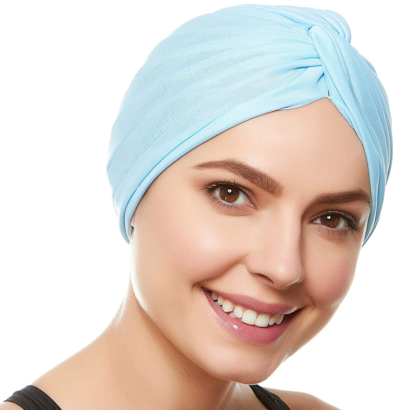 [Australia] - Beemo Womens Swim Cap Bathing Turban-Polyester Twisted Pleated Turban Head Cover Light Blue 