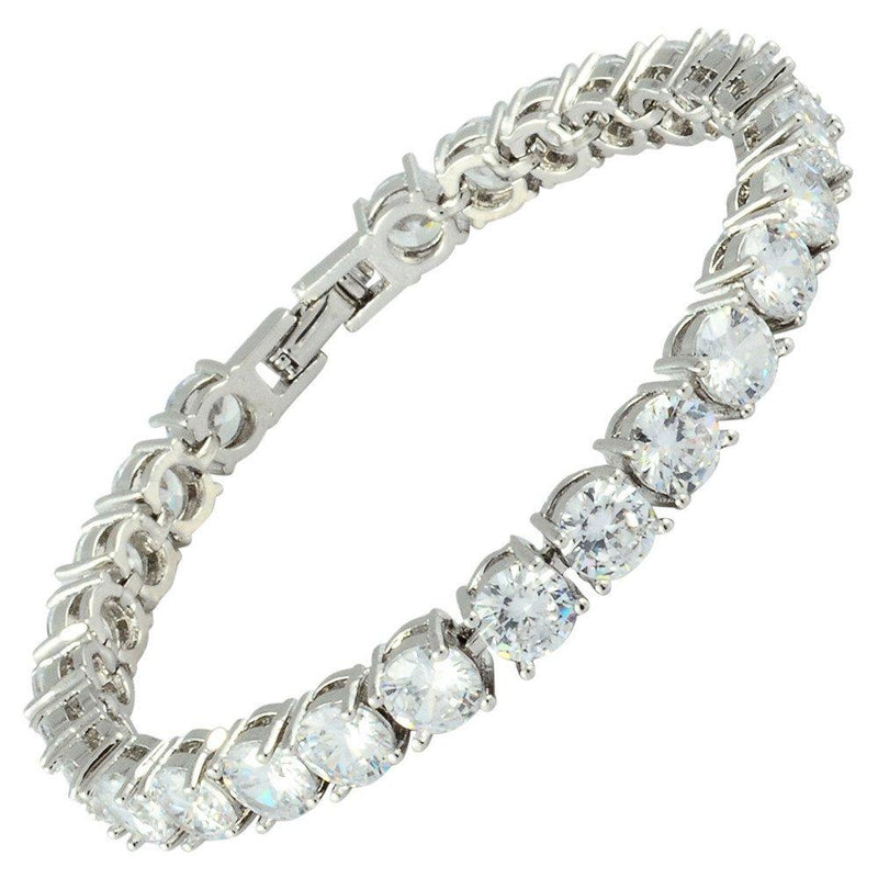 [Australia] - RIZILIA Tennis Bracelet [18cm/7inch] with Round Cut Gemstones CZ [9 Colours Available] in 18K White Gold Plated, Simple Modern Elegance White Topaz 