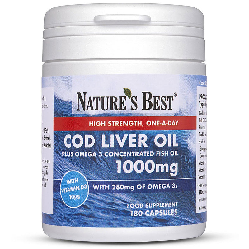 [Australia] - High Strength Cod Liver Oil Capsules 1000mg | 180 Capsules | One-A-Day | 6 month's Supply | Taste Free | Omega 3s with Vitamin D3 10�g | UK Made | 5-Stage Purification Process 