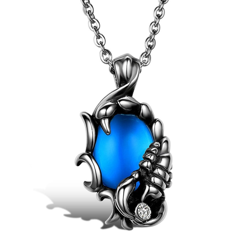 [Australia] - JewelryWe Tribal Biker Stainless Steel Vintage Mens Scorpion Pendant Necklace Colour Silver Blue 22 Inches Chain (with Gift Bag) 