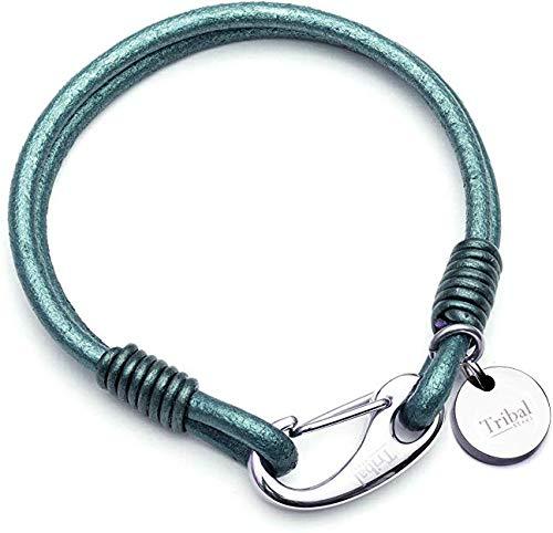 [Australia] - Jade Charm Bracelet, 2-Strand Leather Bracelet for Women with Branded Disc, 19cm, by Tribal Steel 
