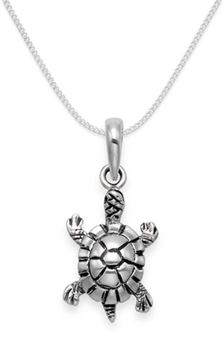 [Australia] - Heather Needham Silver : Sterling Silver Tortoise pendant Necklace on 16" Silver Curb chain - SIZE: 10mm x 14mm. MUCH SMALLER THAN SHOWN. Gift Boxed 8119/16 