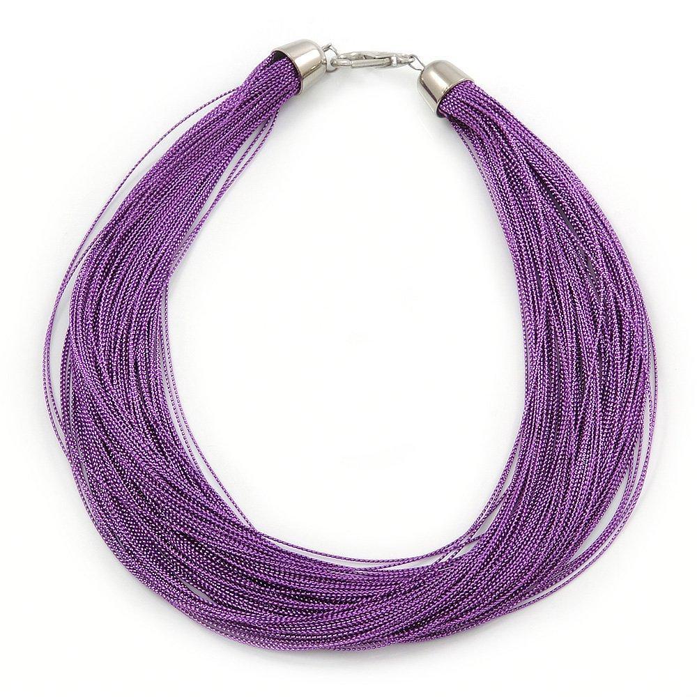 [Australia] - Avalaya Multistrand Purple Silk Cord Necklace in Silver Tone - 40cm L 