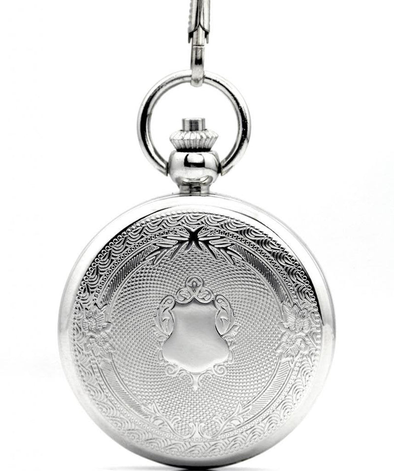 [Australia] - Infinite U Shield Roman Numerals Hollow Skeleton Steel Hand Wind Mechanical Pocket Watch Silver 
