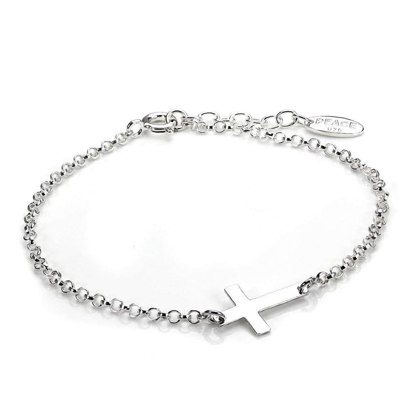 [Australia] - Sterling Silver Rolo Chain Adjustable Bracelet with Cross Charm 