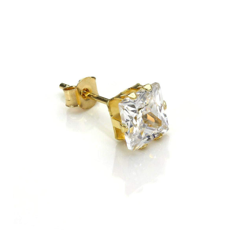 [Australia] - 9ct Gold 5mm Clear Square CZ Crystal Single Ear Stud/Mens Earrings/Studs 