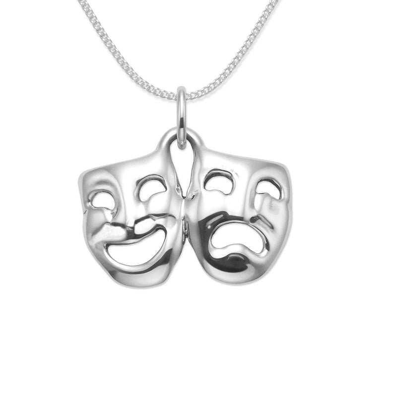 [Australia] - Sterling Silver Comedy & tragedy drama Pendant Necklace on 18" Silver Chain - Size: 20mm x 13mm - weight 2gms Gift Boxed 8026/18 