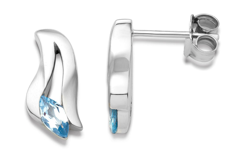 [Australia] - Miore 925 Sterling silver earrings with zirconia blue Topaz 14.5 mm x 7 mm 