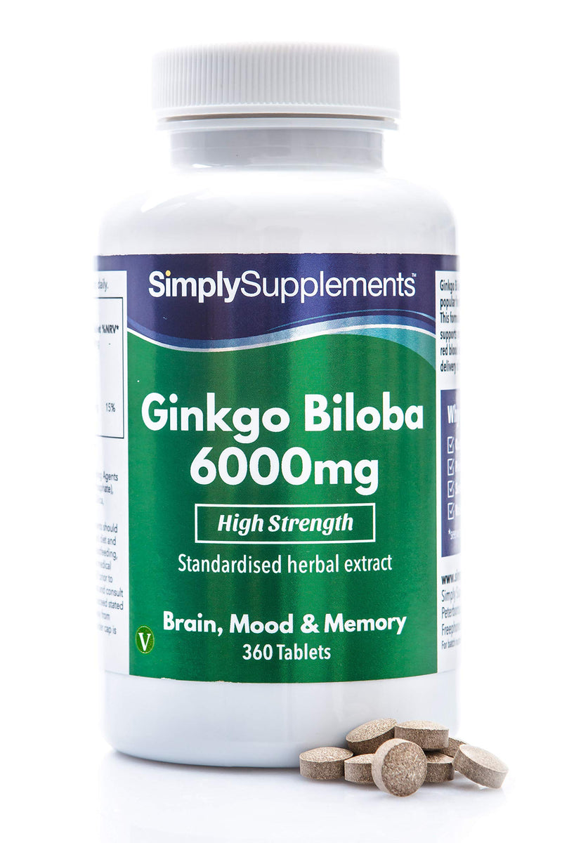 [Australia] - Ginkgo Biloba Tablets 6000mg | Supports Circulation and Mental Performance | Vegan & Vegetarian Friendly | 360 Tablets = Up to 1 Year Supply | Manufactured in The UK 