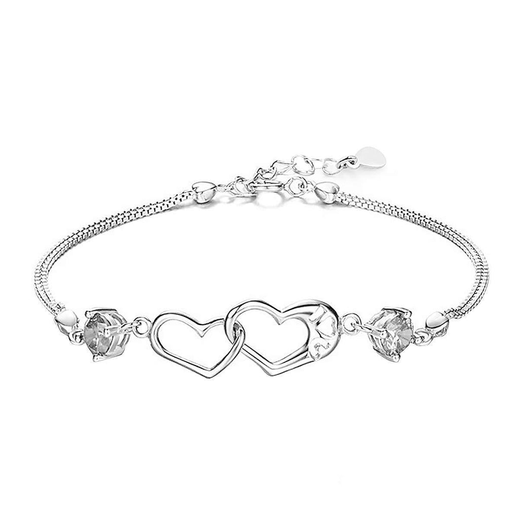 [Australia] - Merdia S925 Sterling Silver Bracelet with a Cubic Zirconia Heart 7.5" for Women and girls 