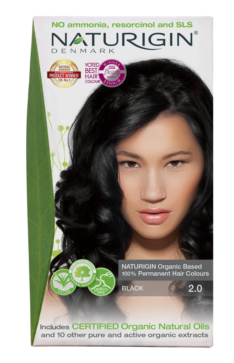 [Australia] - Naturigin Black Hair Dye 2.0 - Permanent Hair Color 100% Grey Coverage - Certified Organic Natural Ingredients, Deeply Nourishes the Hair - Ammonia Free, Vegan, Long Lasting Results Black-2.0 
