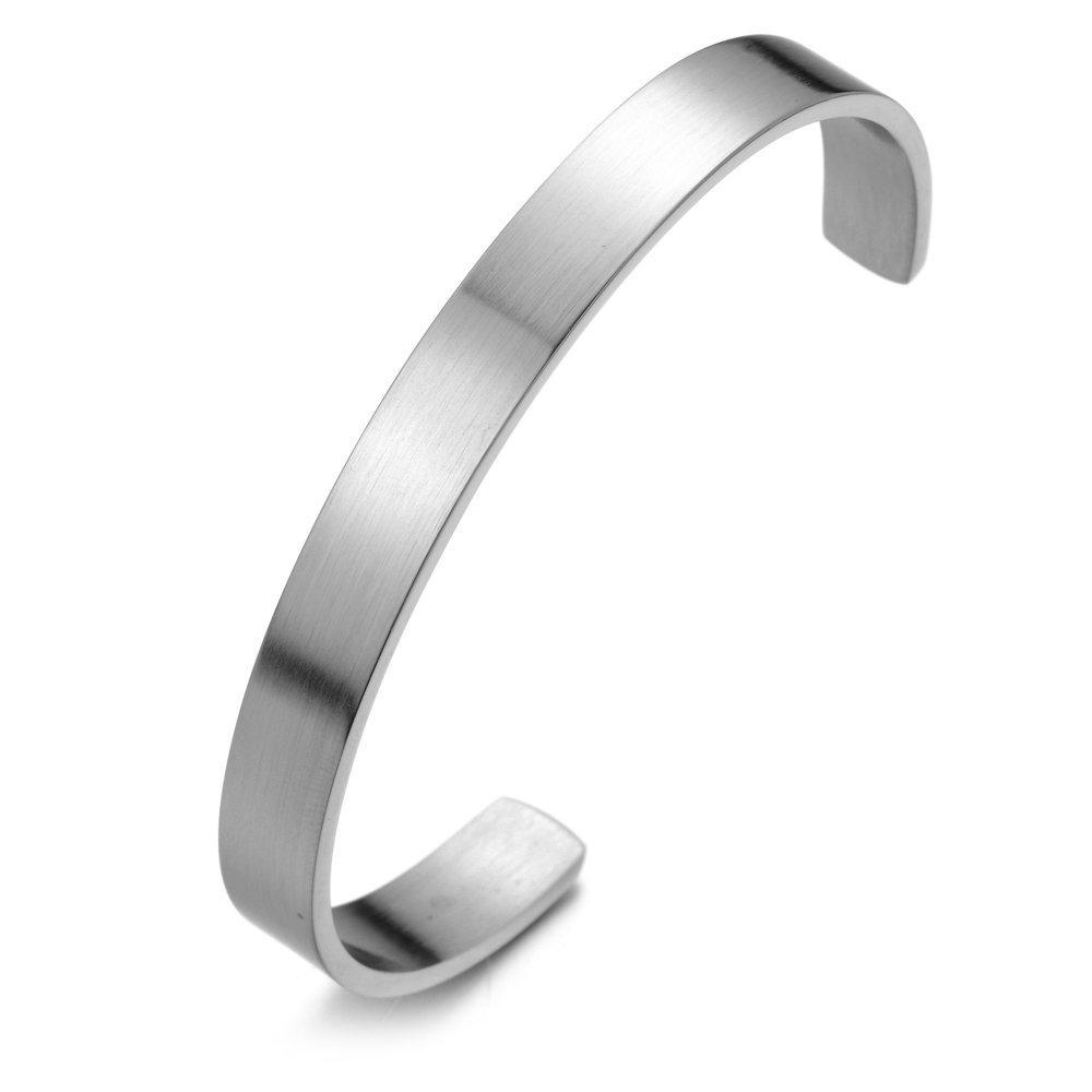 [Australia] - COOLSTEELANDBEYOND Minimalist Stainless Steel Cuff Bangle Bracelet for Men for Women Silver Color Satin 01 