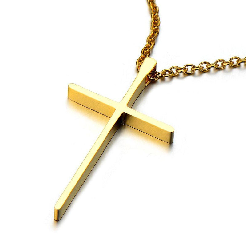 [Australia] - COOLSTEELANDBEYOND Small Unisex Gold Cross Pendant Necklace for Men and Women Stainless Steel High Polished 