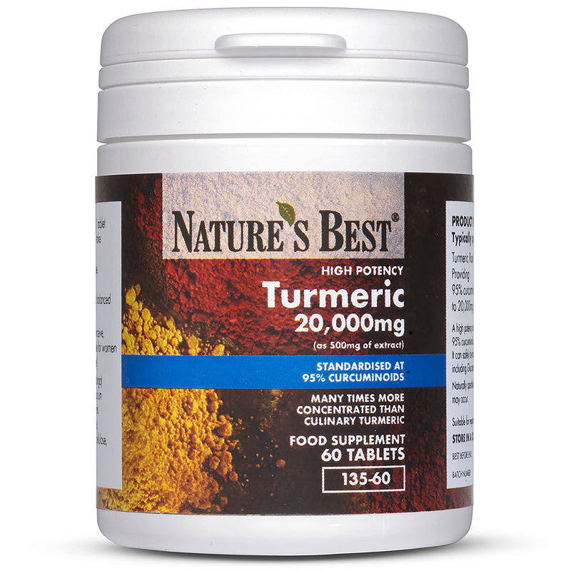 [Australia] - Turmeric 20,000mg (as 500mg of Extract) | High Strength 95% Curcumins | 60 Vegan Tablets; 2 month's Supply | UK Made | One of The UKs Strongest and purest Turmeric Tablets 