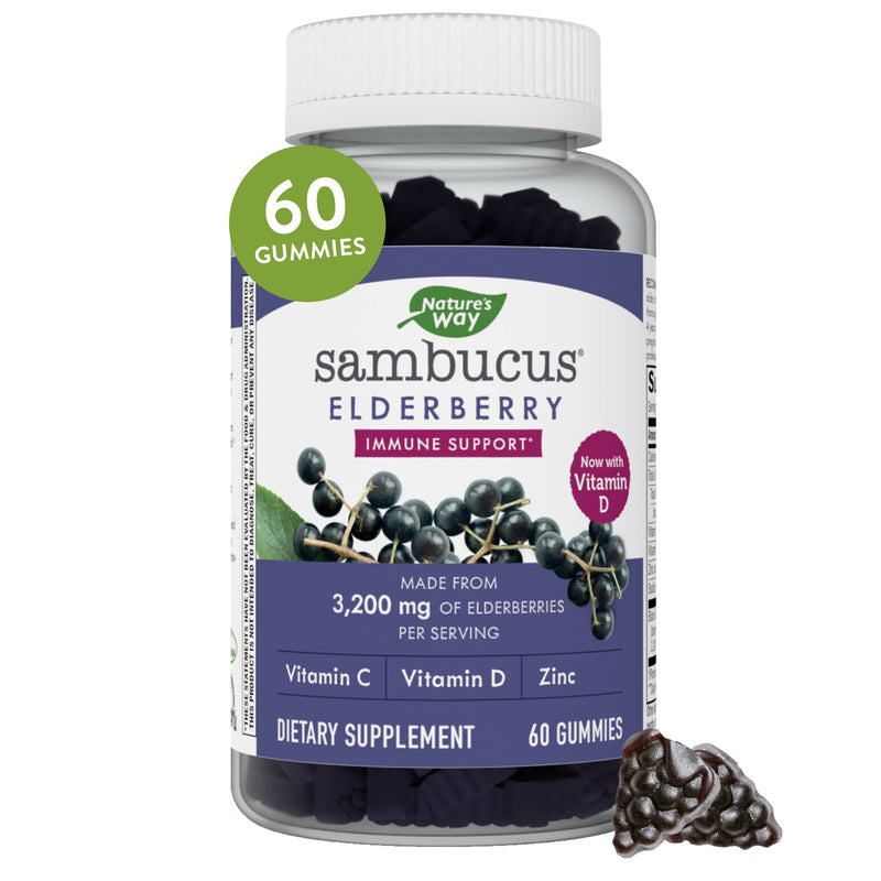 [Australia] - Nature's Way - Sambucus Elderberry - 3200 mg per Serving - Immune Support - with Vitamin C and Zinc - Gluten Free - Suitable for Vegetarians - 60 Gummies 