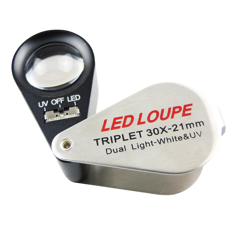 [Australia] - Gain Express 30x Jeweler Loupe 21mm Lens Diameter Magnifier with LED and UV Lightning, Round Body Magnifyng Kit 