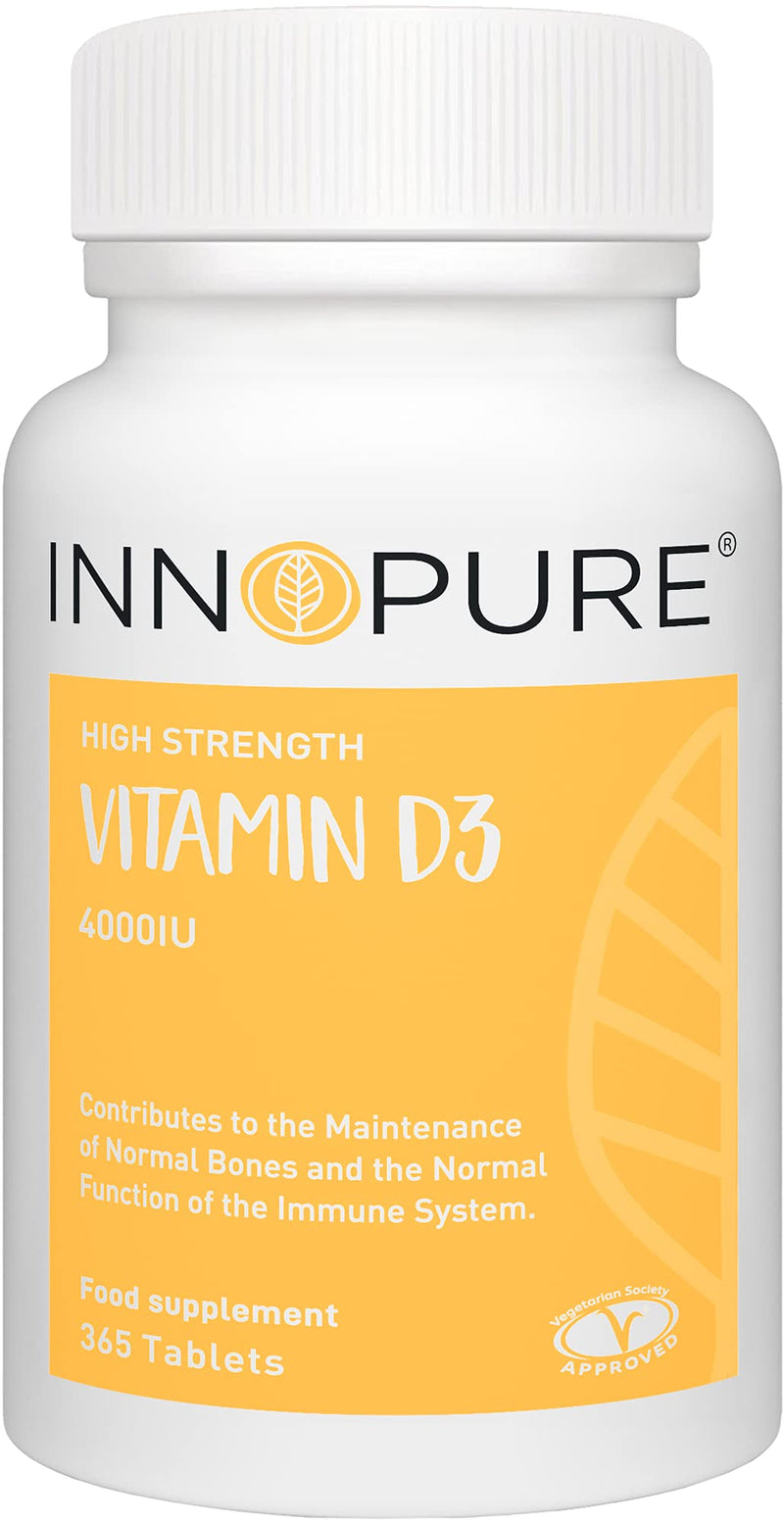 [Australia] - INNOPURE Vitamin D3 Tablets 4000 IU - 1 Year Supply of D3 Vitamins (365 Micro Tablets) High Strength Vitamin D Supplement - Vegetarian Society Approved, UK Made 