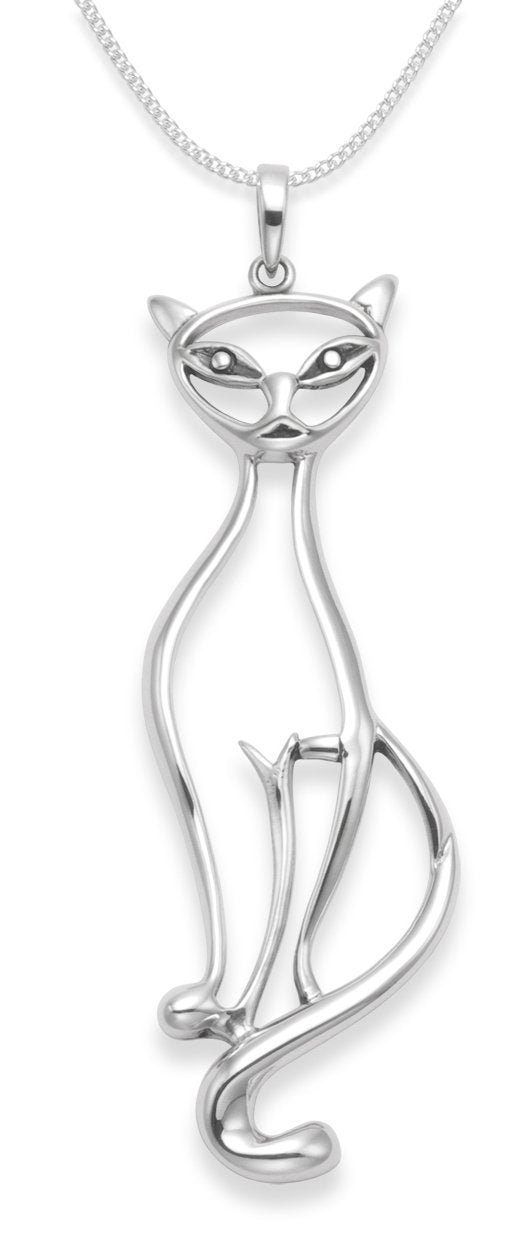 [Australia] - Heather Needham Sterling Silver Cat Necklace on Silver chain - SIZE: 39mm x 10mm - Gift Boxed. Silver cat pendant. 8114 18.0 Inches 