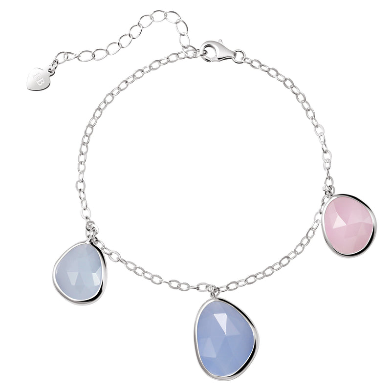 [Australia] - Franki Baker Dainty Pink Blue Purple Jade Crystals 925 Sterling Silver Bracelet Length:18.5cm+5cm Comes in Pretty Box 