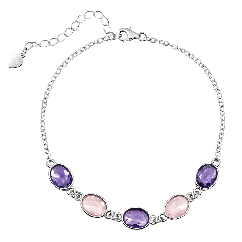 [Australia] - Franki Baker Dainty Facetted Amethyst & Rose Quartz Crystals 925 Sterling Silver Bracelet Length:18.5 + 5cms extension chain. 