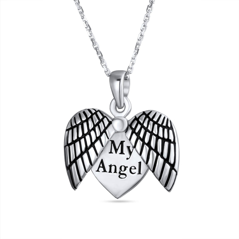 [Australia] - Engraved Words Saying My Angel Wings Feathers Heart Shape Locket Necklace Pendant For Women Daughter 925 Sterling My Angel - Feather 