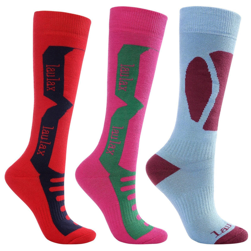 [Australia] - Laulax 3 Pairs Ladies Winter Thermal Long Hose Cashmere-Like Ski Socks, Size UK 3 - 7 / Europe 36 - 40, Gift Set, Red, Pink, Blue 